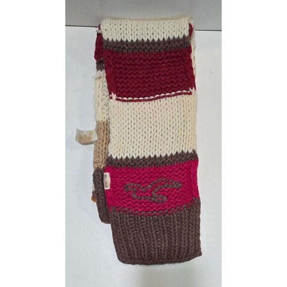 Hollister Striped Knit Scarf Beige Brown Red Wool Blend warm soft color block - Picture 1 of 7